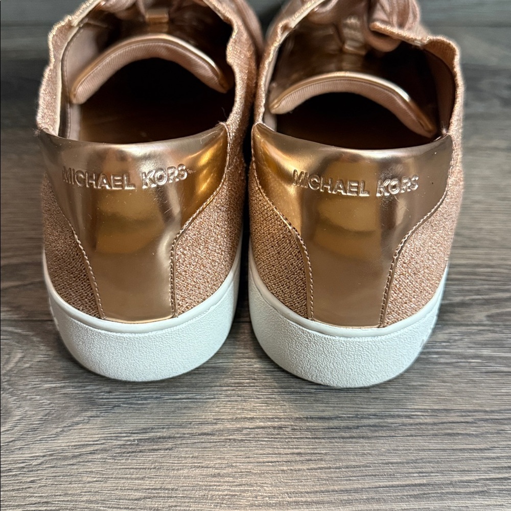 Women Michael Kors Rose Gold Textured Sneakers - Picture 5 of 9